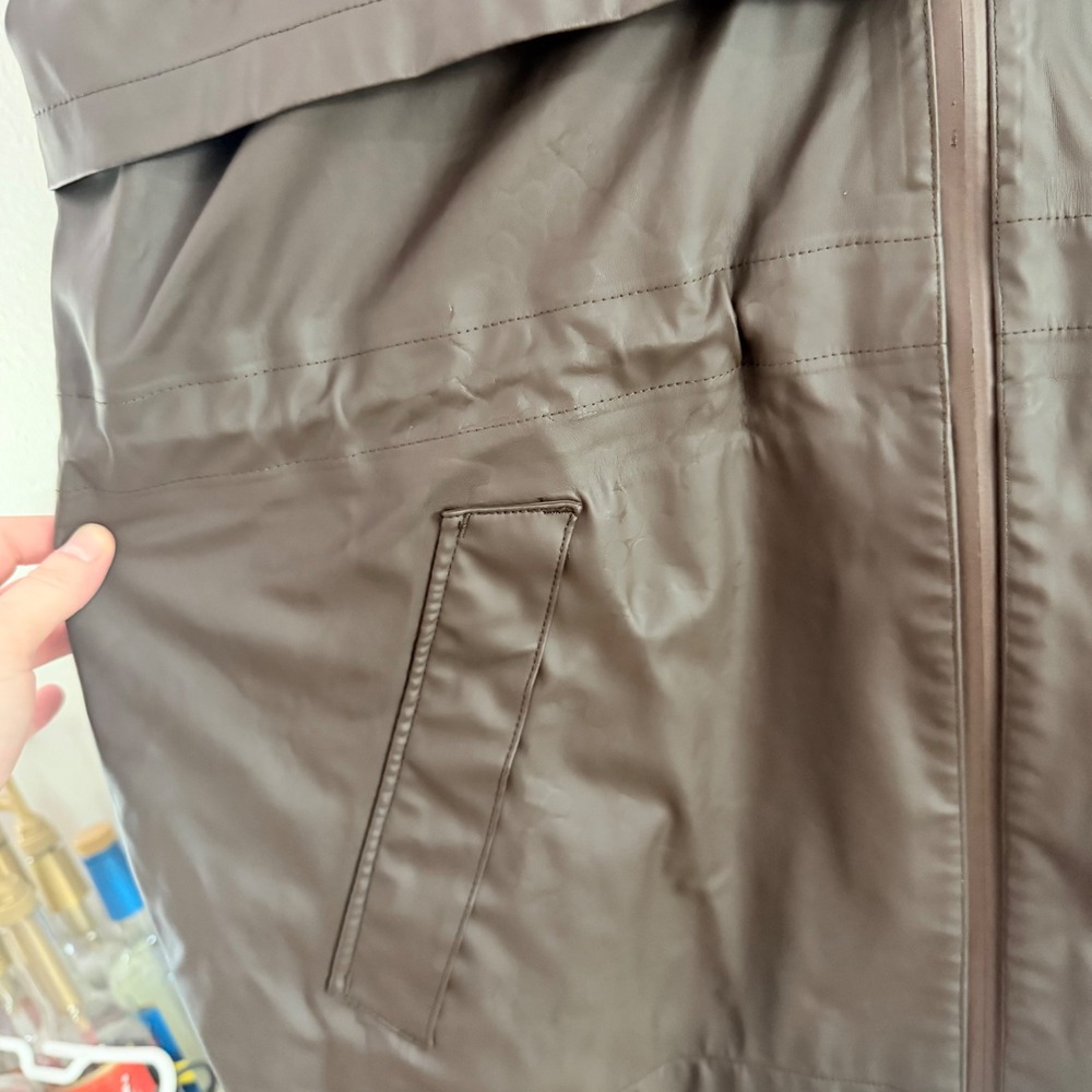 Varley Alyssa Rain Jacket Dark Truffle Brown Faux Leather Hooded Parka Womens M‎ - Picture 3 of 7